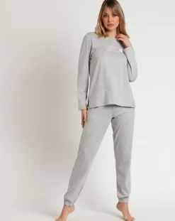 Femme Admas Pyjama Pink Hearts C gris chiné