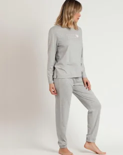 Femme Admas Pyjama Pink Hearts C gris chiné