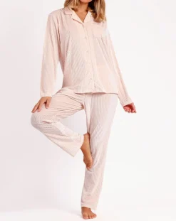 Femme Admas Classic Pyjama T-Shirt Manches Longues & Pantalon rose