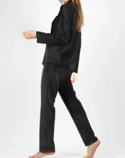 Femme Admas Classic Pyjama T-Shirt Manches Longues & Pantalon noir