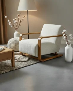 Discount Uniqka Rima - Fauteuil en bois massif chêne et en lin