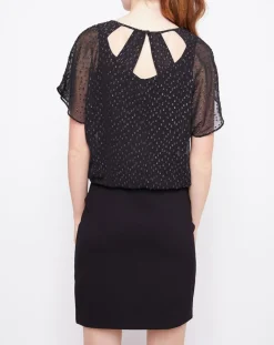 Femme Esprit Robe 2 en 1 Plumetis argenté/noir