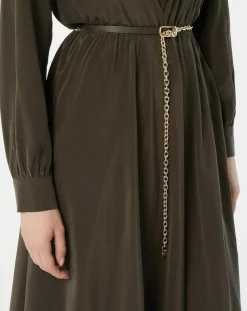 Femme MaxMara Robe 100% Soie Epsilon kaki