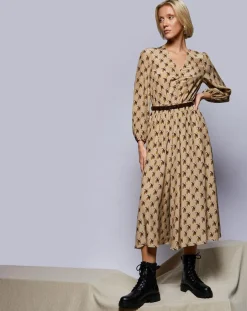 MaxMara Studio Robe 100% Soie Oxalis beige moyen