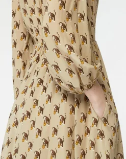 MaxMara Studio Robe 100% Soie Oxalis beige moyen