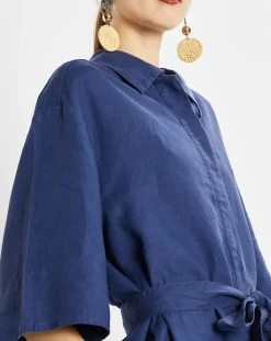 Best Marc O'Polo Robe Chemise 100% Lin Mid bleu moyen