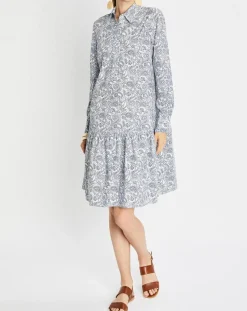 Femme Marc O'Polo Robe chemise à volant imprimée bleu/blanc