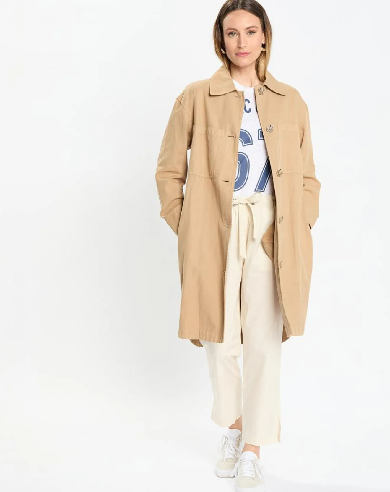 Outlet Marc O'Polo Robe Chemise en Coton & Lin Ceinture beige