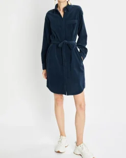Clearance Marc O'Polo Robe Chemise en Velours côtelé ceinturé bleu marine
