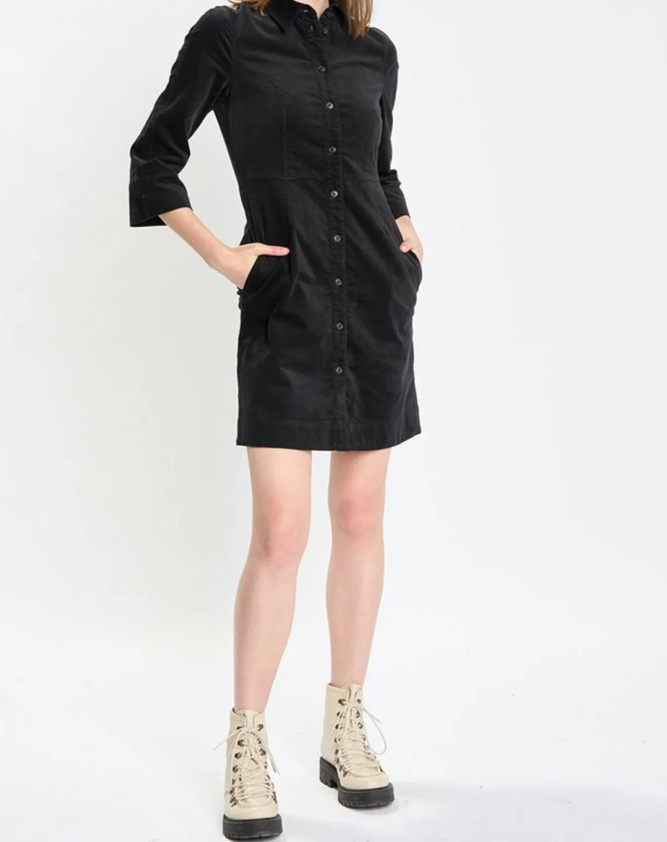 Femme Marc O'Polo Robe Chemise en Velours lisse noire