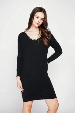 Femme C&Jo Robe col perle noir