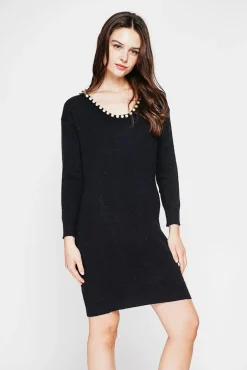 Femme C&Jo Robe col perle noir