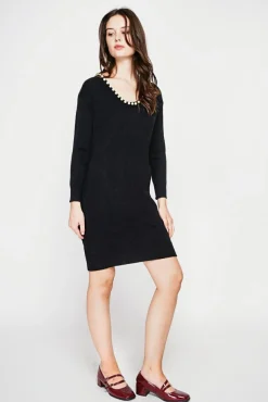 Femme C&Jo Robe col perle noir