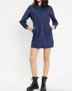 Discount Galeries Lafayette Robe court en Coton bio Clara imprimé léopard bleu/noir