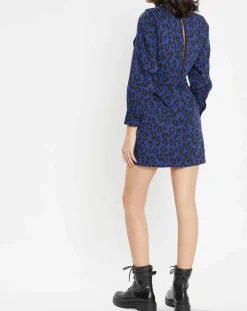 Discount Galeries Lafayette Robe court en Coton bio Clara imprimé léopard bleu/noir