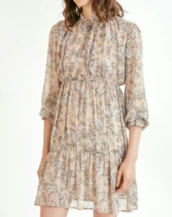 Clearance Suncoo Robe courte Cali lurex imprimée beige