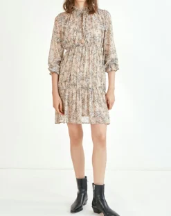 Clearance Suncoo Robe courte Cali lurex imprimée beige