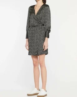 Sale Galeries Lafayette Robe courte portefeuille Carlotta imprimé fantaisie noir/écru