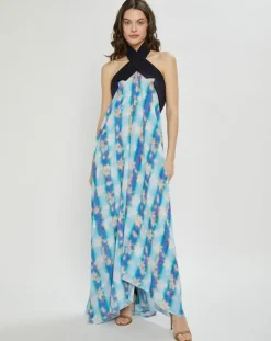 Femme Nina ricci Robe en Crepon Wrap imprimée bleue