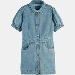 New Scotch & Soda Robe en Jean courte en Toile de coton mélangé bleue
