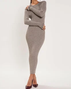 Femme Manoush Robe en maille Côte Lurex argentée