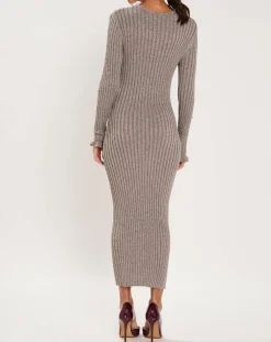 Femme Manoush Robe en maille Côte Lurex argentée