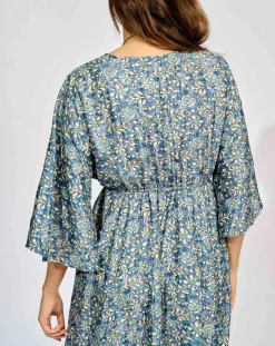 Outlet Lauren Vidal Robe en Soie mélangée Kylan bleue