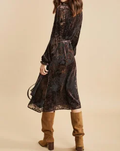 Discount Lauren Vidal Robe en Soie mélangée Opium motifs velours prune