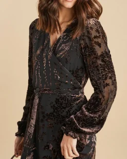 Discount Lauren Vidal Robe en Soie mélangée Opium motifs velours prune