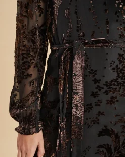 Discount Lauren Vidal Robe en Soie mélangée Opium motifs velours prune