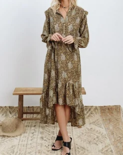 Femme Lauren Vidal Robe en Soie mélangée Sasha dorée