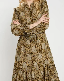 Femme Lauren Vidal Robe en Soie mélangée Sasha dorée