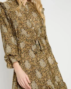 Femme Lauren Vidal Robe en Soie mélangée Sasha dorée