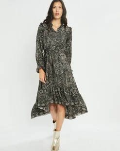 Sale Lauren Vidal Robe en Soie mélangée Sasha imprimée jaipur noire