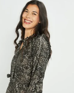 Sale Lauren Vidal Robe en Soie mélangée Sasha imprimée jaipur noire