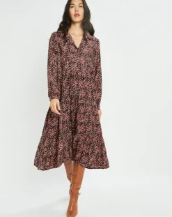 Lauren Vidal Robe en Soie mélangée Soan imprimée étoile rouge/noir