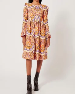 Manoush Robe en Velours côtelé Fall imprimée violet/multicolore