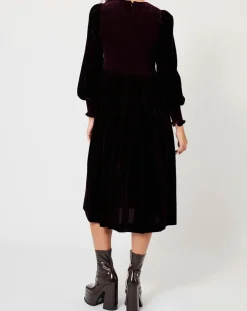 Femme Manoush Robe en Velours satiné Princesse cerise noire