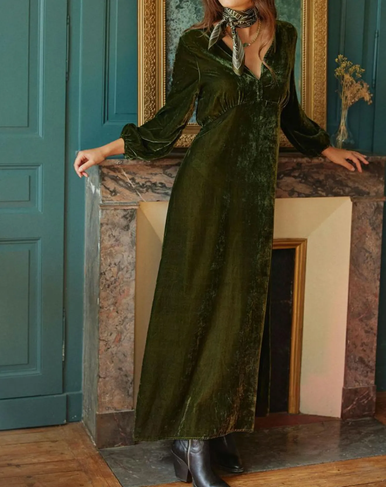 Femme Lauren Vidal Robe en Velours Solo verte