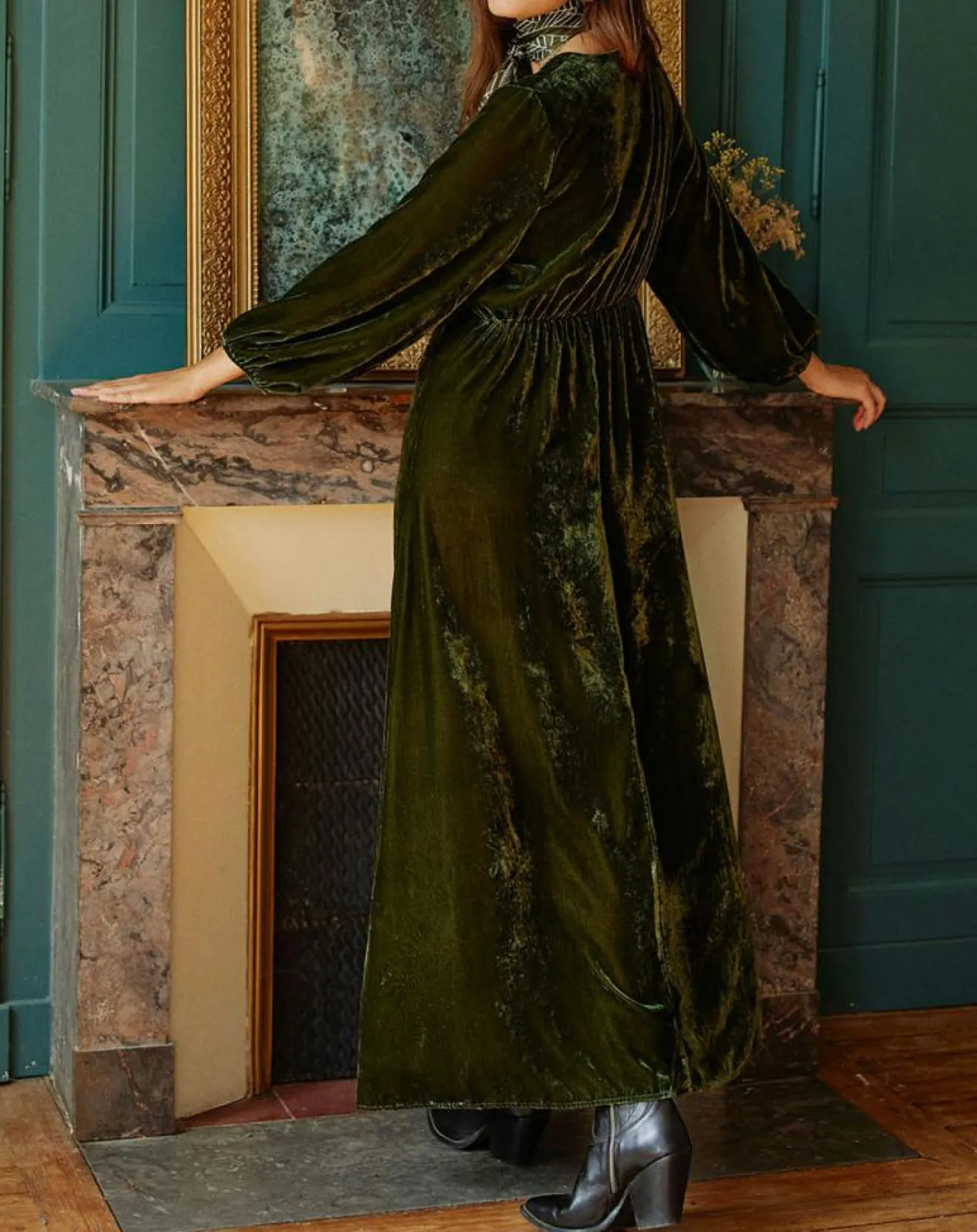Femme Lauren Vidal Robe en Velours Solo verte