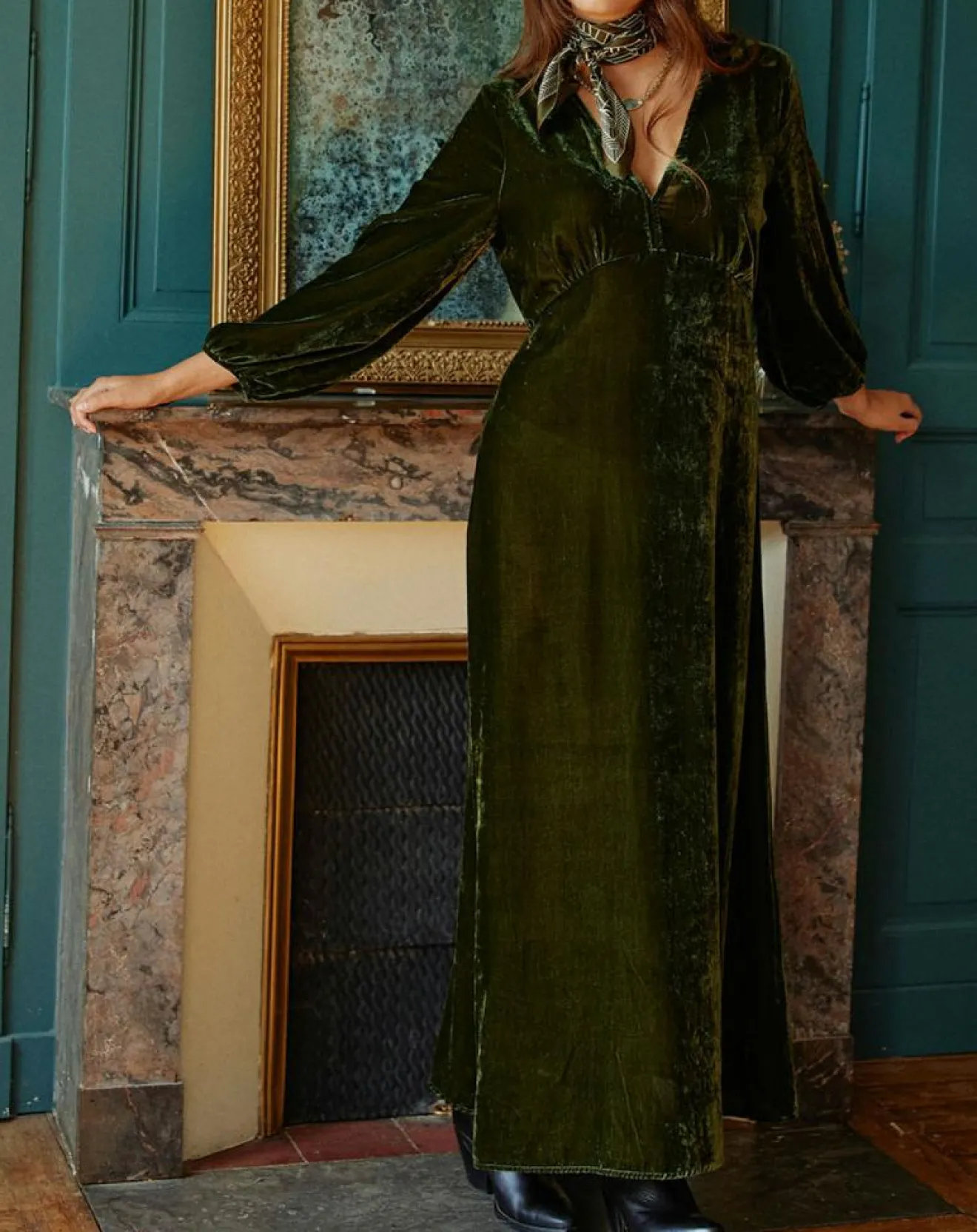 Femme Lauren Vidal Robe en Velours Solo verte