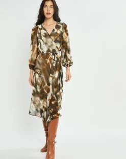 Femme Lauren Vidal Robe en voile Moon imprimée fumée marron