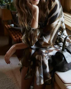 Femme Lauren Vidal Robe en voile Moon imprimée fumée marron