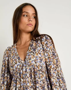 Femme See u Soon Robe Esmée satinée imprimée beige/bleu