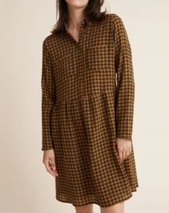 Outlet Cyrillus Robe Etamine Laine mélangée à carreaux vert moyen/camel