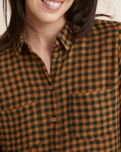 Outlet Cyrillus Robe Etamine Laine mélangée à carreaux vert moyen/camel