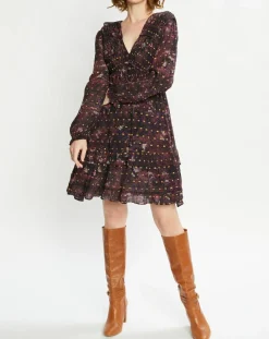 New Scotch & Soda Robe Evasée Lurex col V noir/rose