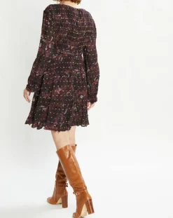 New Scotch & Soda Robe Evasée Lurex col V noir/rose