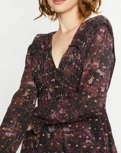 New Scotch & Soda Robe Evasée Lurex col V noir/rose