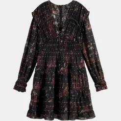 New Scotch & Soda Robe Evasée Lurex col V noir/rose